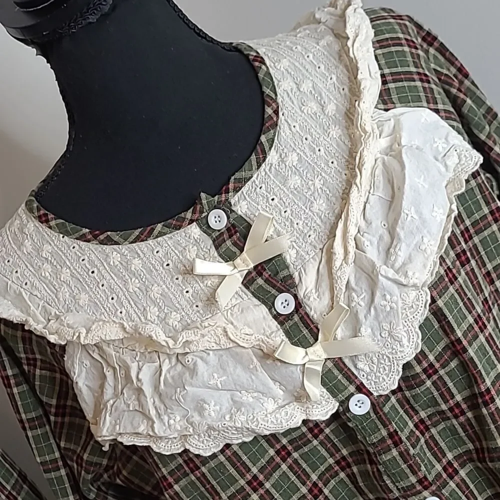 Xuan Vintage Inspired Cotton Plaid Pajama Set